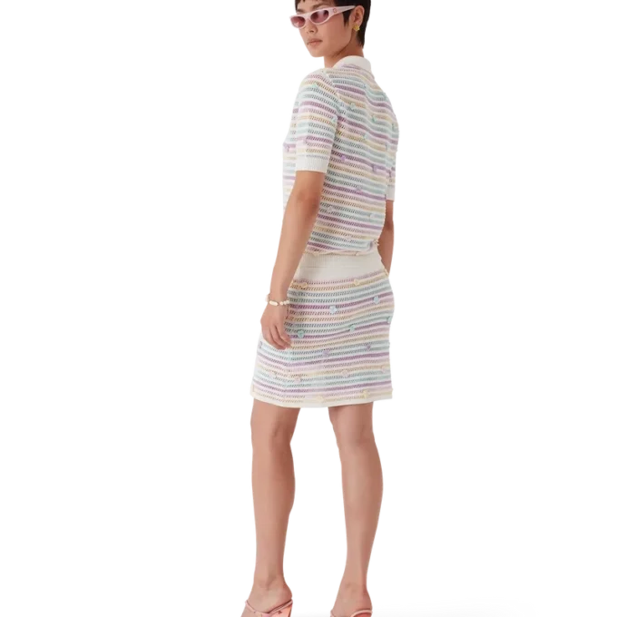 Gonna all’uncinetto in cotone a righe floreali