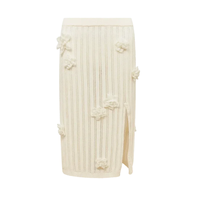 Gonna in maglia con pizzo floreale