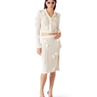 Gonna in maglia con pizzo floreale