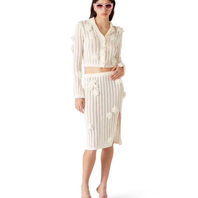 Gonna in maglia con pizzo floreale