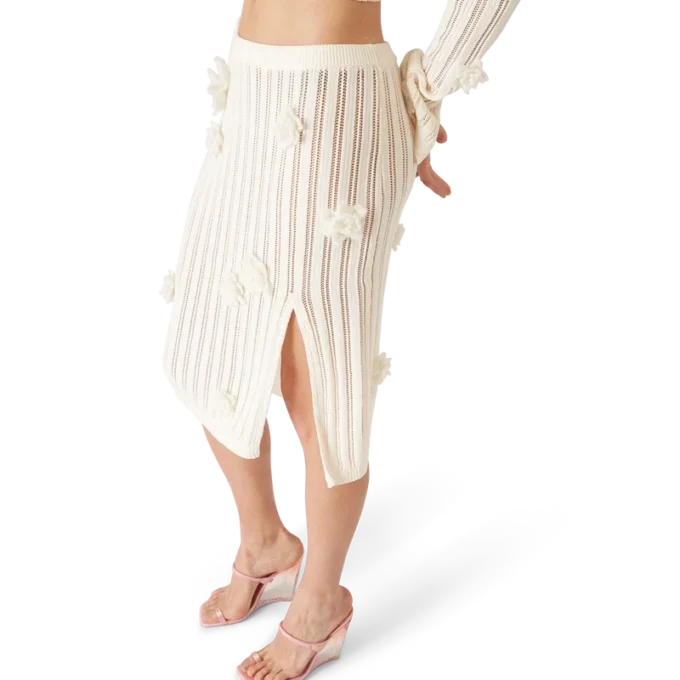 Gonna in maglia con pizzo floreale