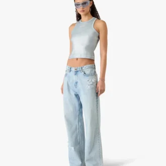 Jeans in denim graffito a lavaggio chiaro