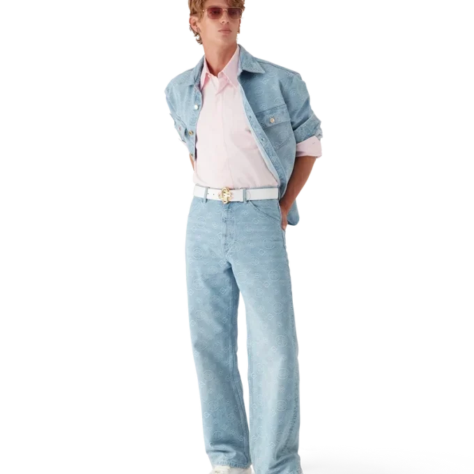 Jeans in denim Monogram dalla vestibilità comoda Jeans in denim Monogram dalla vestibilità comoda