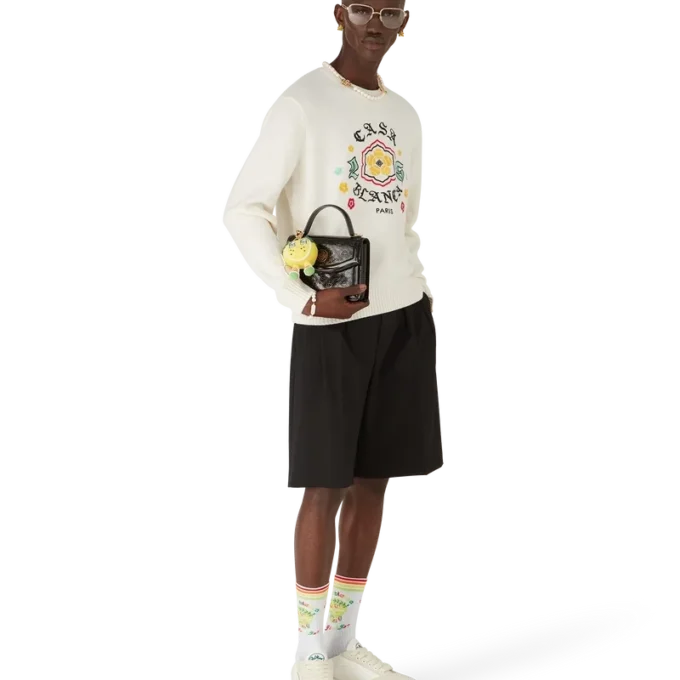 Maglia a collo rotondo in lana merino con emblema