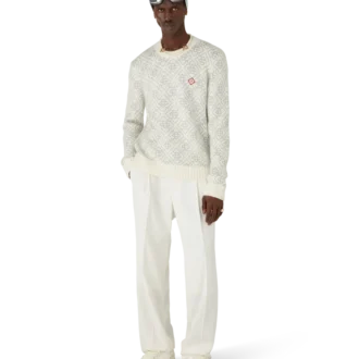 Maglia a girocollo in misto mohair con monogramma argento