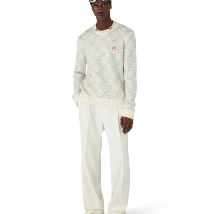 Maglia a girocollo in misto mohair con monogramma argento