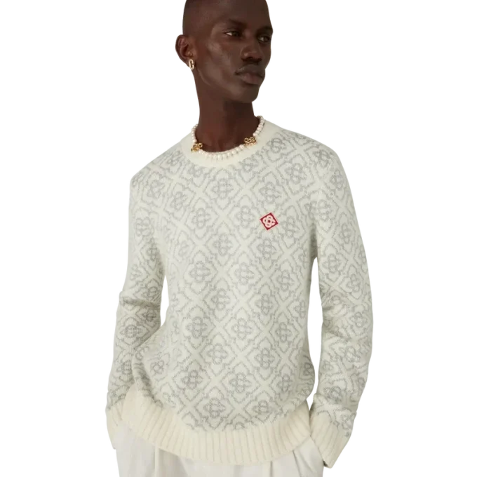 Maglia a girocollo in misto mohair con monogramma argento