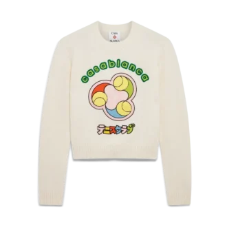 Maglia in lana merino con motivo a palline da tennis e collo rotondo