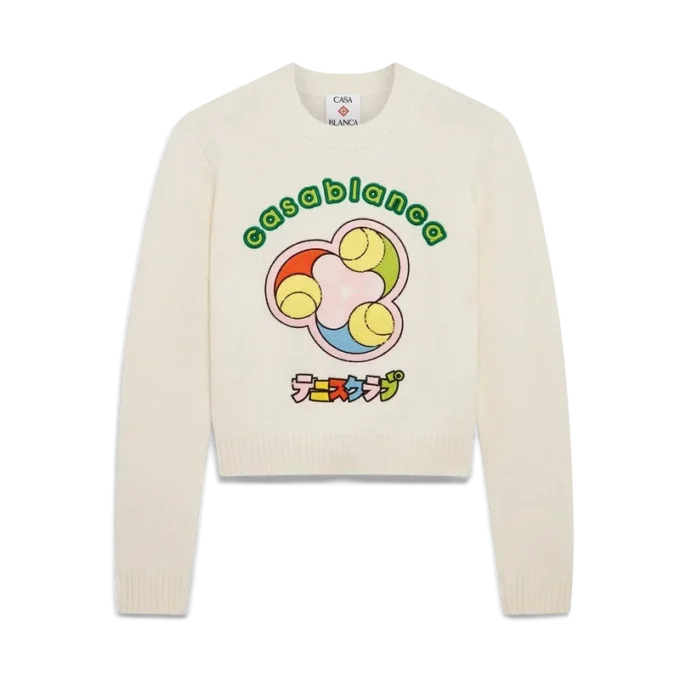 Maglia in lana merino con motivo a palline da tennis e collo rotondo