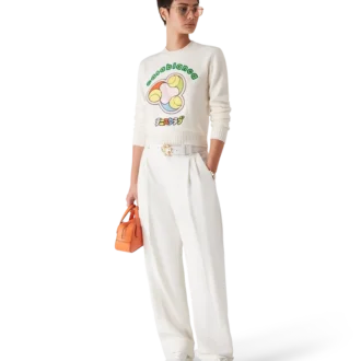 Maglia in lana merino con motivo a palline da tennis e collo rotondo