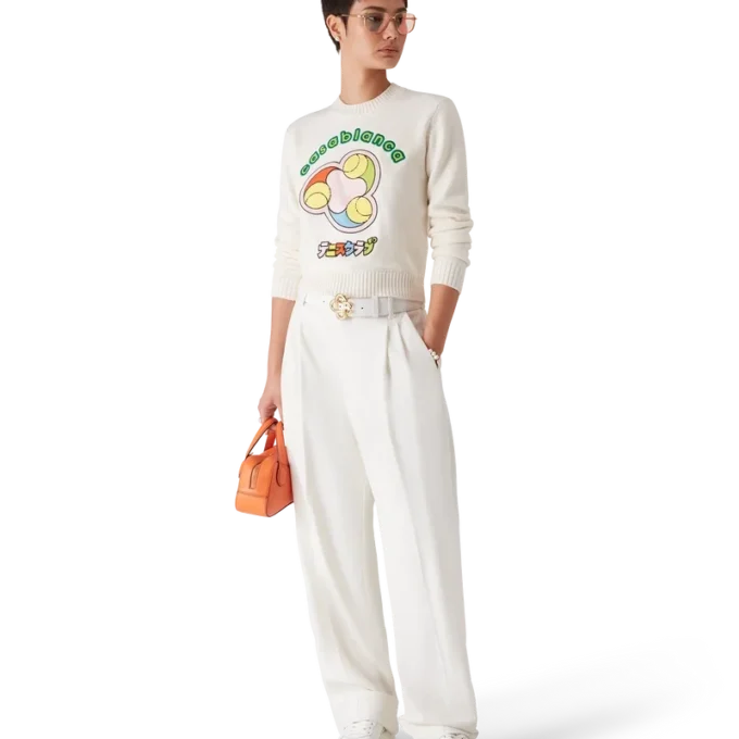 Maglia in lana merino con motivo a palline da tennis e collo rotondo