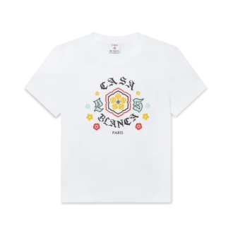 Maglietta aderente a maniche corte con emblema in stile pantaloncini