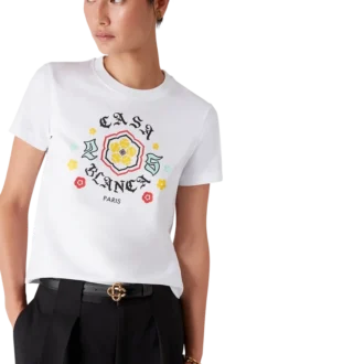 Maglietta aderente a maniche corte con emblema in stile pantaloncini