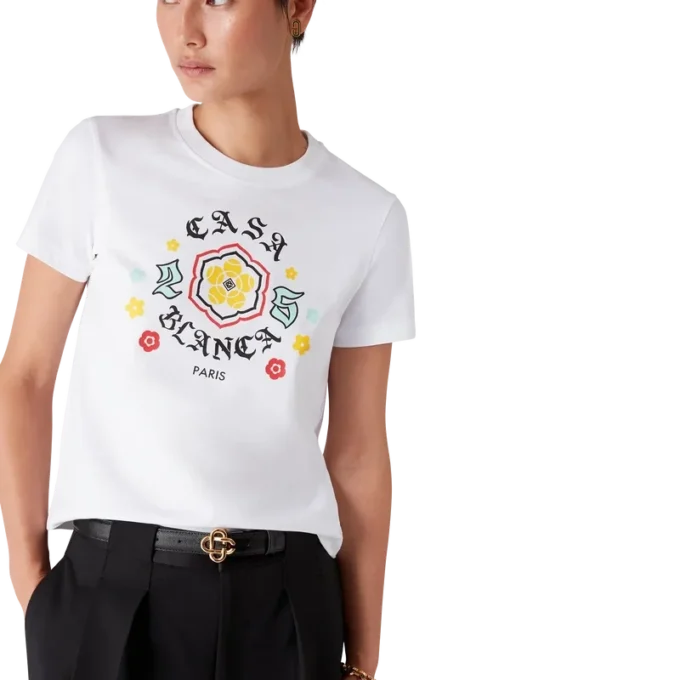 Maglietta aderente a maniche corte con emblema in stile pantaloncini