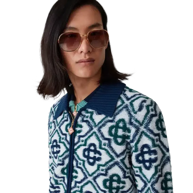 Maglione con zip in maglia Monogram