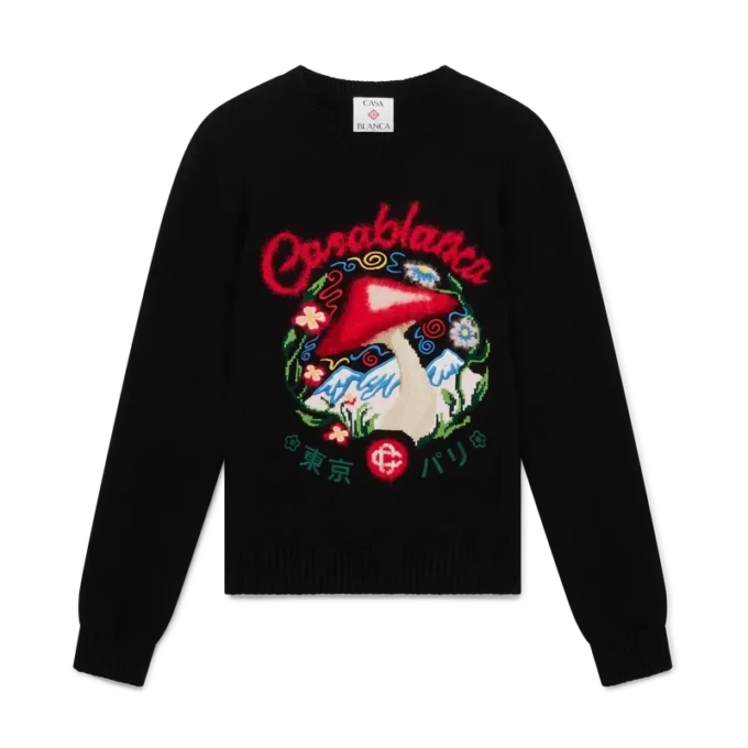 Maglione in cotone con ricamo a forma di fungo