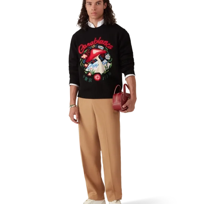 Maglione in cotone con ricamo a forma di fungo