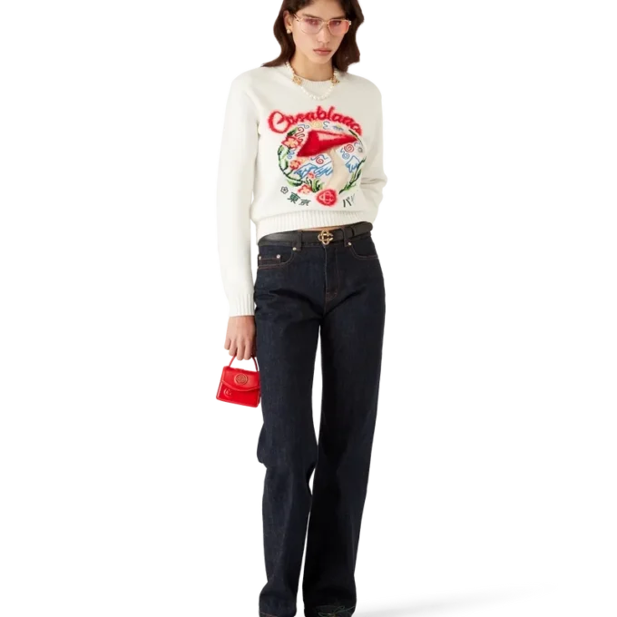 Maglione in cotone con ricamo a forma di fungo