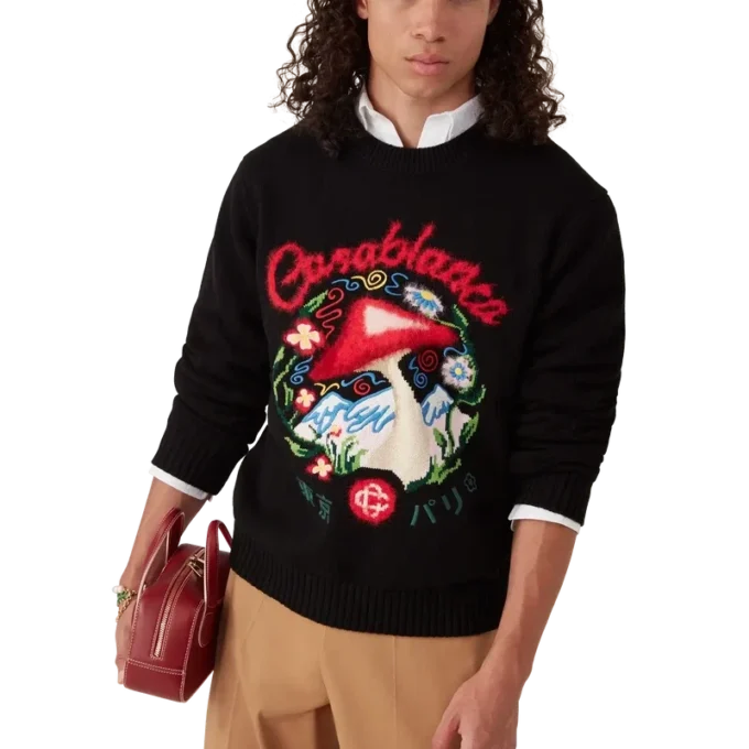 Maglione in cotone con ricamo a forma di fungo