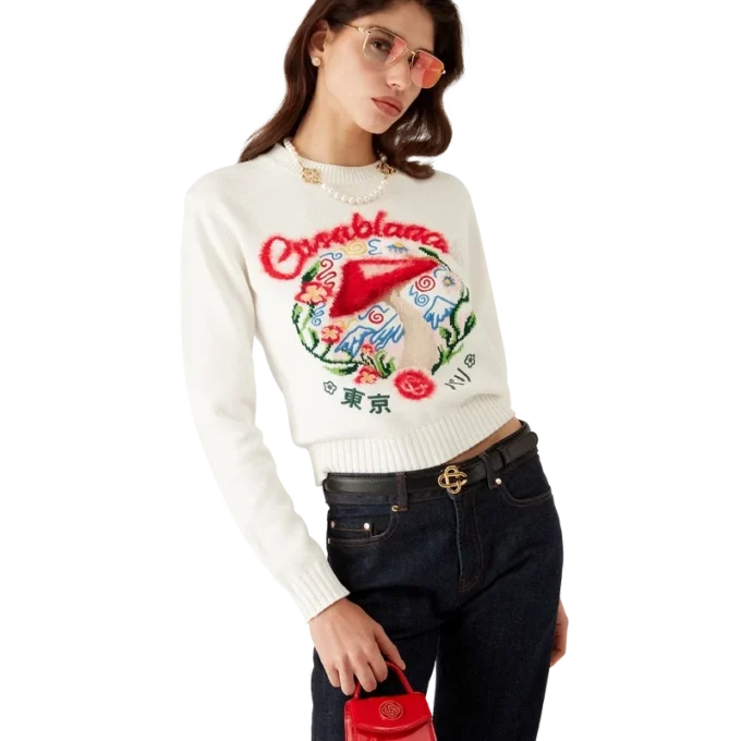 Maglione in cotone con ricamo a forma di fungo