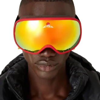 Maschera da sci con sfumatura rossa e arancione