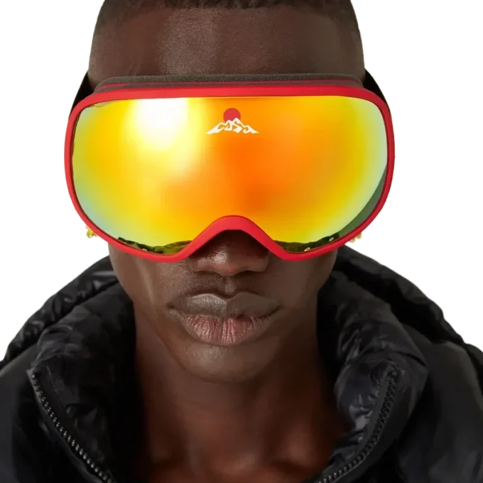 Maschera da sci con sfumatura rossa e arancione