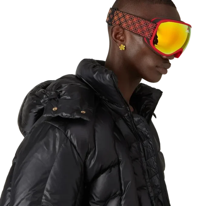 Maschera da sci con sfumatura rossa e arancione