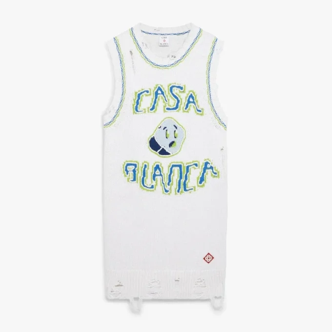 Mini abito canotta bianco lavorato a mano