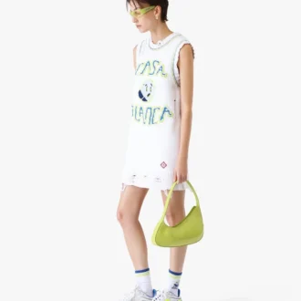 Mini abito canotta bianco lavorato a mano