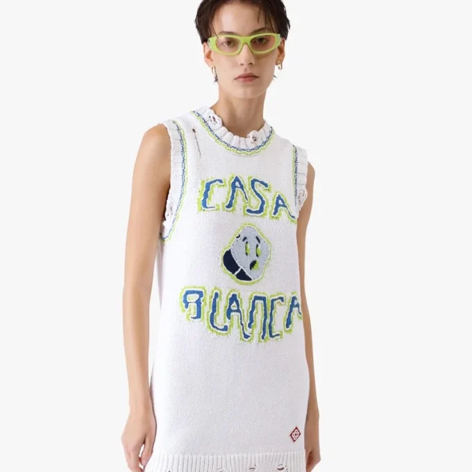 Mini abito canotta bianco lavorato a mano