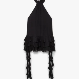 Miniabito nero in georgette con doppio volant