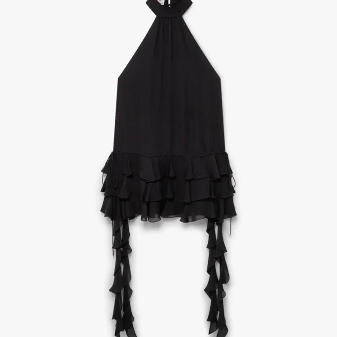 Miniabito nero in georgette con doppio volant