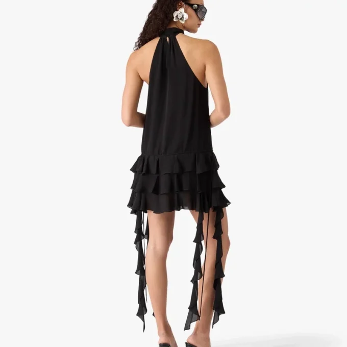 Miniabito nero in georgette con doppio volant