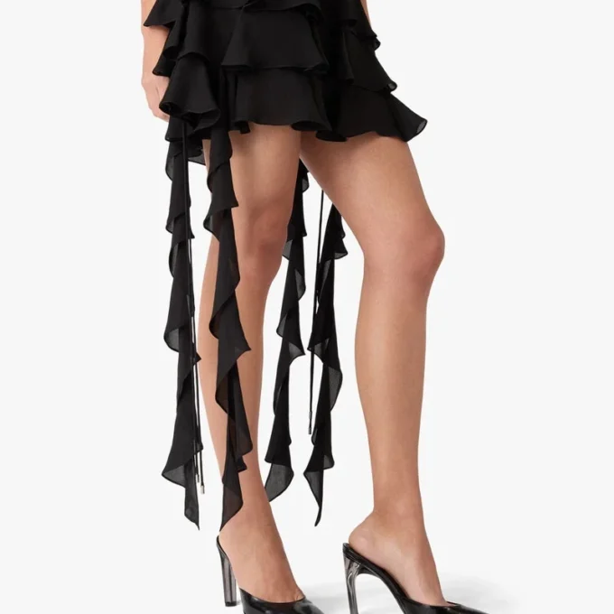 Miniabito nero in georgette con doppio volant