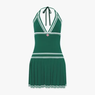 Miniabito verde plissettato con scollo all’americana