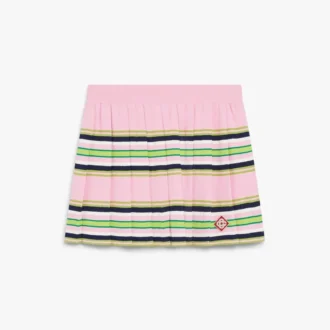 Minigonna a pieghe a righe rosa e verde