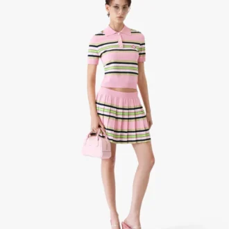 Minigonna a pieghe a righe rosa e verde