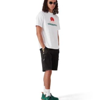 Pantaloncini cargo in nylon con stampa mimetica Mountain