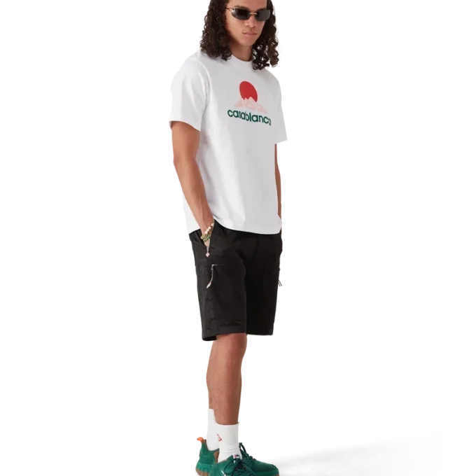 Pantaloncini cargo in nylon con stampa mimetica Mountain