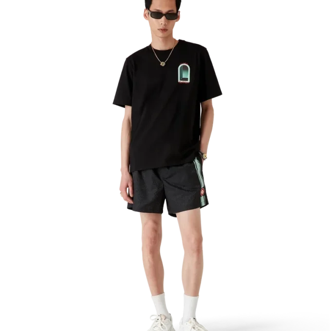 Pantaloncini da bagno a righe jacquard con monogramma