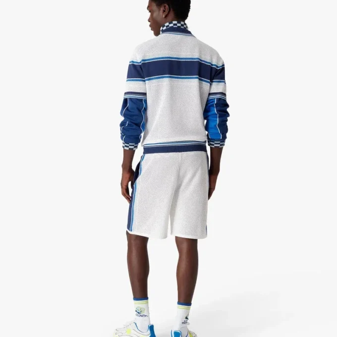 Pantaloncini da ginnastica in rete a righe bianche e blu