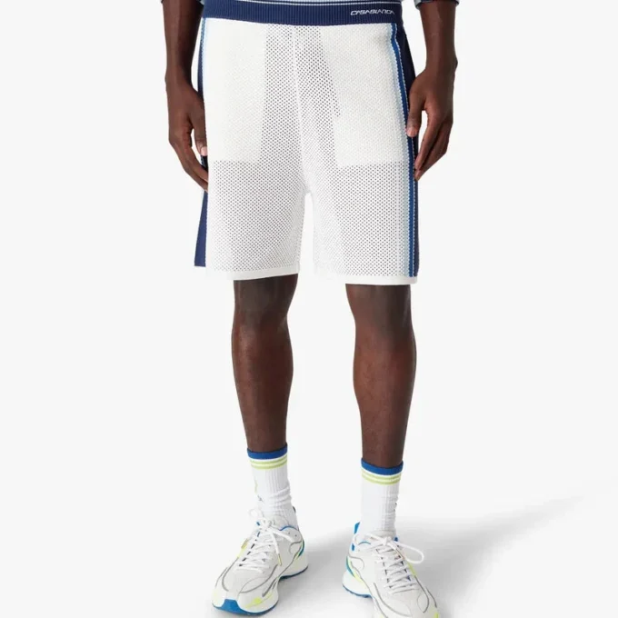 Pantaloncini da ginnastica in rete a righe bianche e blu