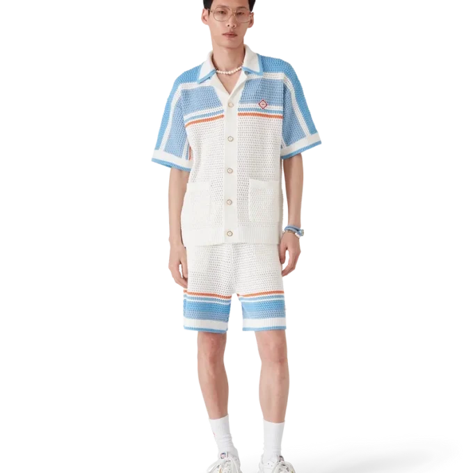 Pantaloncini da tennis a maniche corte in cotone lavorato all’uncinetto