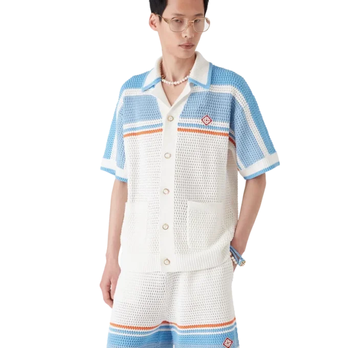 Pantaloncini da tennis a maniche corte in cotone lavorato all’uncinetto