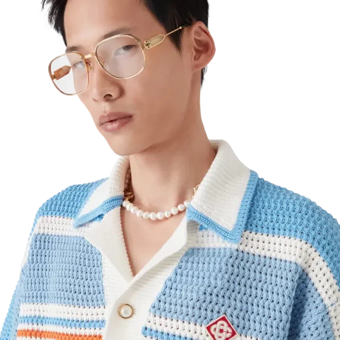 Pantaloncini da tennis a maniche corte in cotone lavorato all’uncinetto