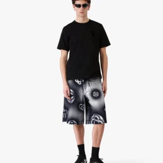 Pantaloncini in denim con monogramma perlato