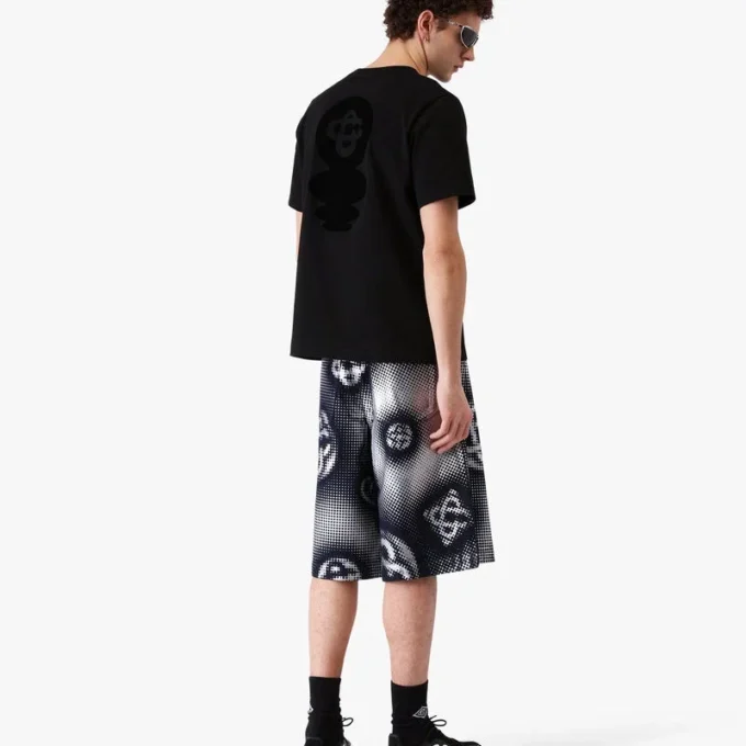 Pantaloncini in denim con monogramma perlato