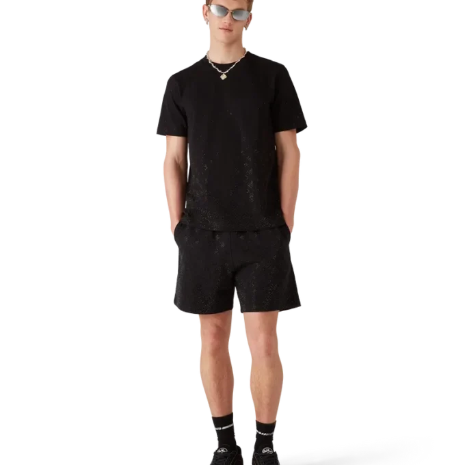 Pantaloncini in felpa con monogramma in cristallo Pantaloncini in felpa con monogramma in cristallo