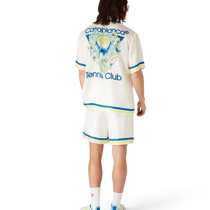 Pantaloncini in seta con icona del Flaming Tennis Club