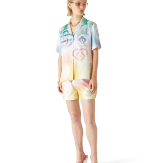 Pantaloncini in seta con logo in mezzitoni